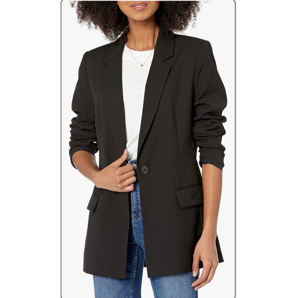 The Drop Womens Blake Long Blazer Black Single Button Tailored Jacket XS NWT